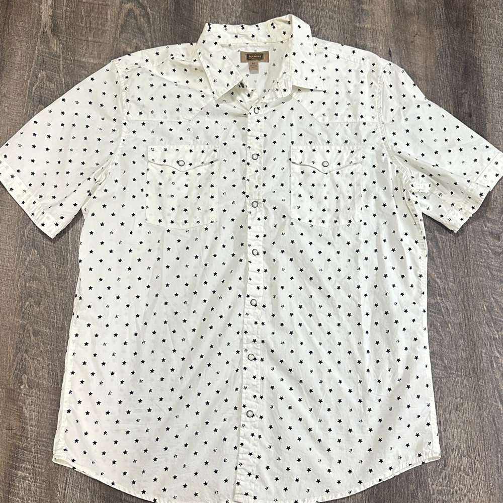 The Foundry Supply Co Men’s Short Sleeve Stars Button Down Shirt XLT 100% Cotton